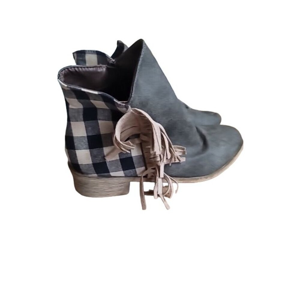 Women's Buffalo 10 Tassel Plaid Ankle Boots Western Boho Festival Y2K - Picture 1 of 8